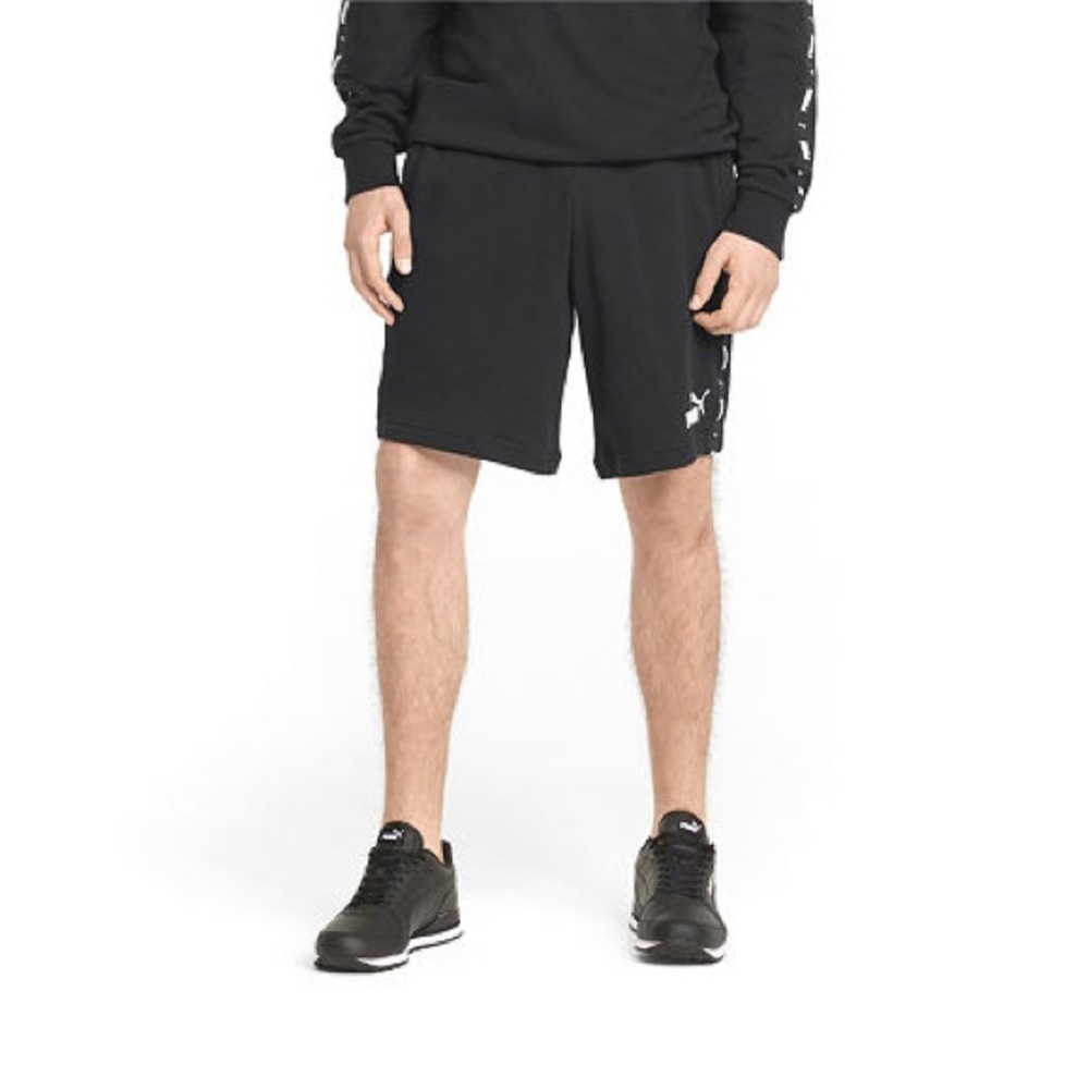 Puma Double Down Tape Men's Workout Shorts Black Logo White Size Large NWT